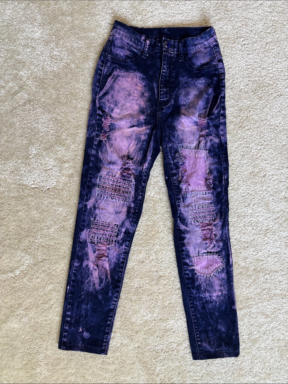 Aphrodite Purple Tie-Dye Ripped Skinny Jeans